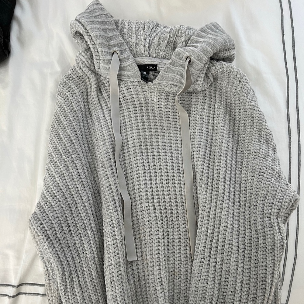 Aqua Hooded Chenille Sweater